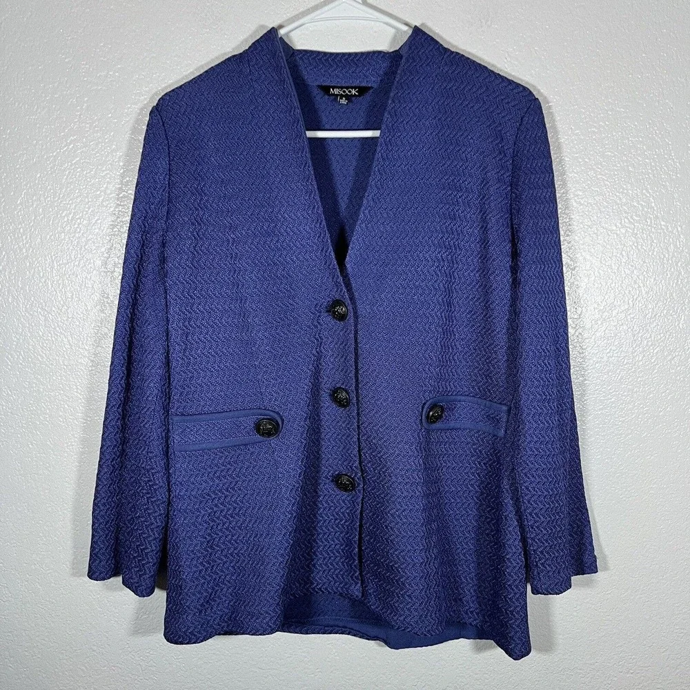 Misook Womens Cardigan Jacket‎ Blazer Crest Button Front Blue Size Small